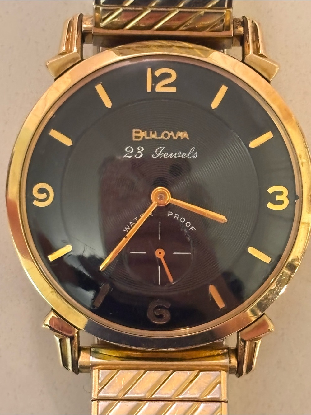 Vintage Bulova 23 Jewels Men’s Watch Black Dial 10K Gold Filled Bracelet